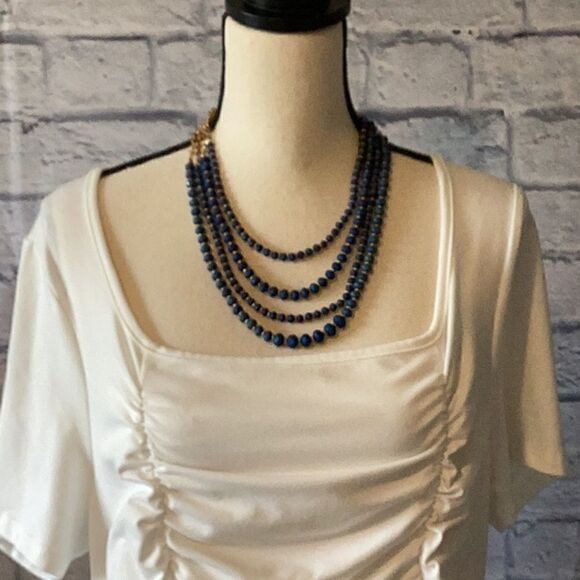 Dark Blue & Gold 4-Strand Beaded Necklace - Picture 3 of 5